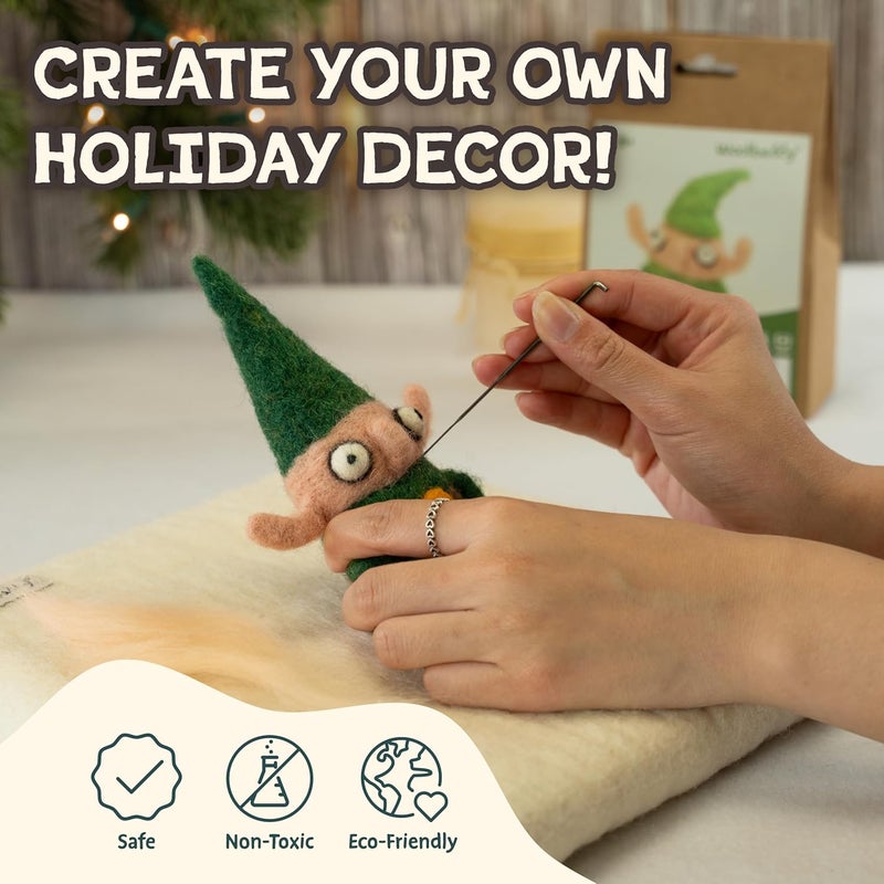 Woolbuddy Needle Felting Kit - Elf Christmas, Complete Felting Kit for Beginners & Adults, Includes Needle Felting Supplies, Felting Mat, Felting Wool, and Felting Needles for Crafting Fun - Image 3